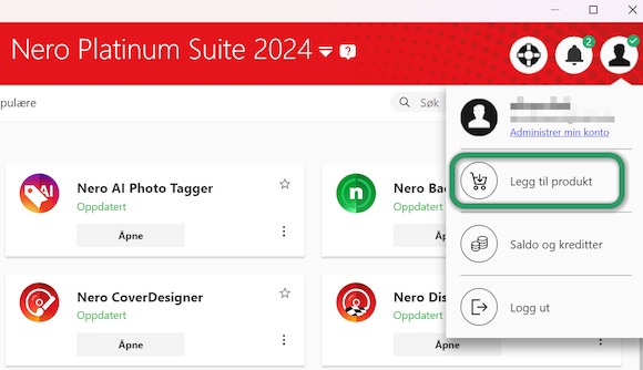 Nero-Start-Legg-til-produkt-Skjermdump-Norsk